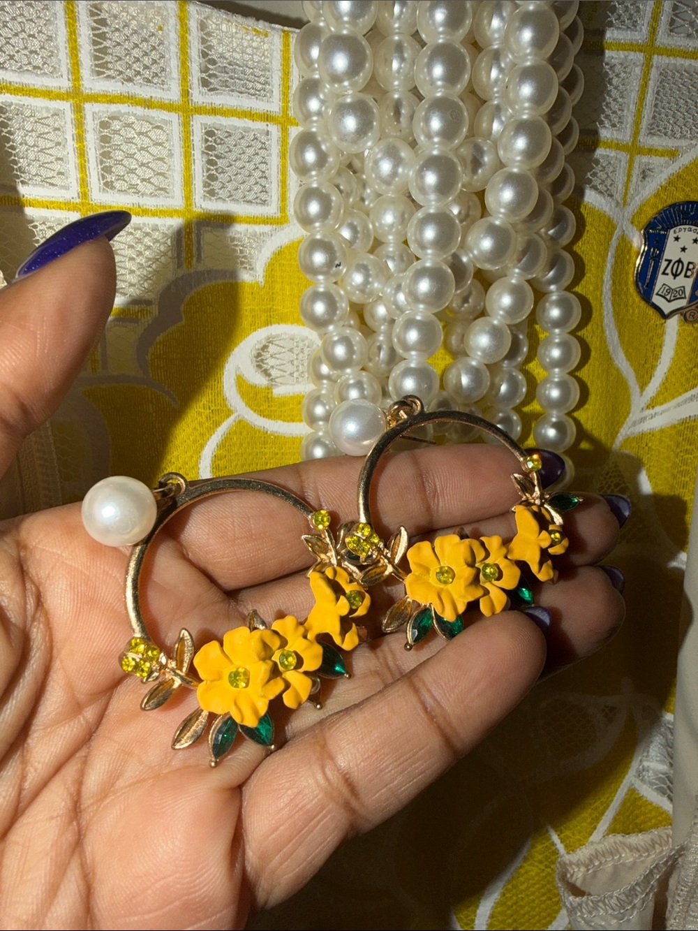 Gold Hoop Earrings with Yellow Flower Accents - Women Jewelry